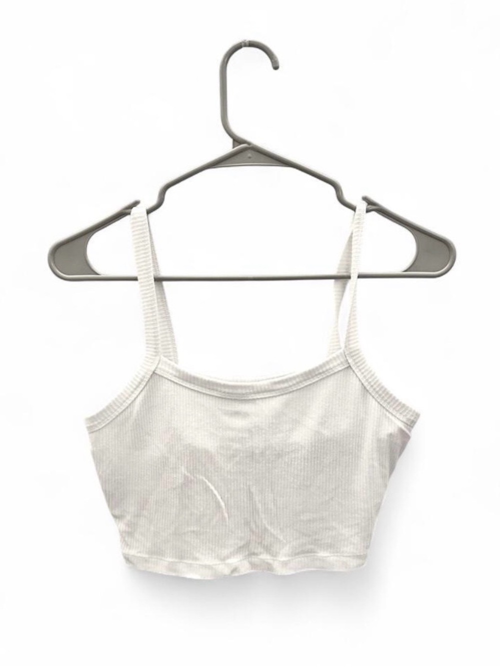 ALO Women's White Ribbed Cropped Tank Top- medium